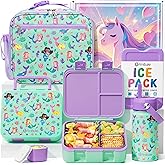 Fimibuke Bento Lunch Box for Kids - Toddler Snack Bento Box Container with 3 Compartments, Stainless Steel Water Bottle, Insulated Lunch Bag, Ice Pack Set for Ages 3-12 Girl Boy Daycare Back to School