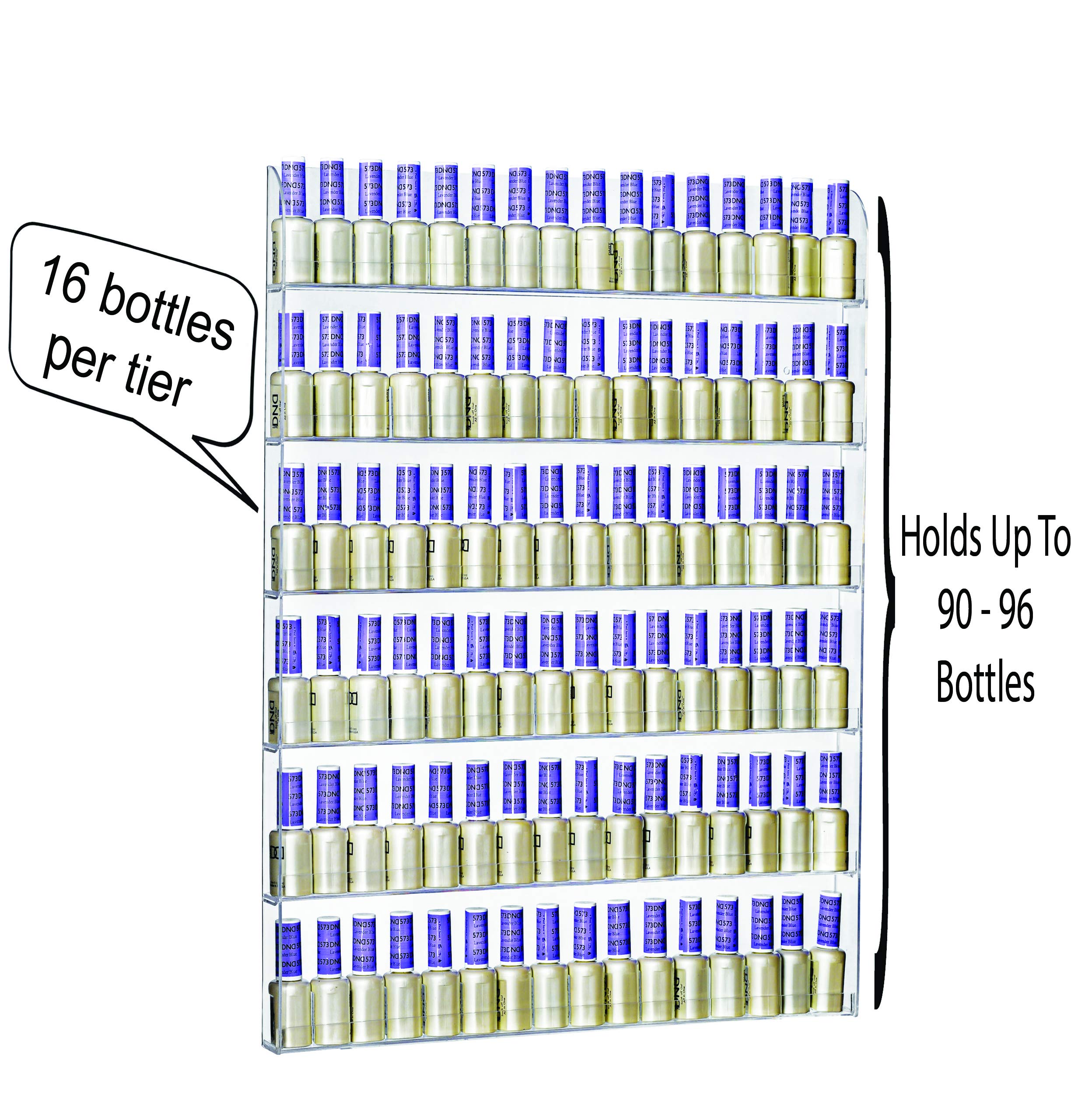 AMT Acrylic Nail Polish Racks for the Wall, CLEAR Nail Polish Display, Young Living Essential Oils Organizer. Holds up to 96 Bottles. Plus a Microfiber Cloth for Cleaning Purposes. SIMILAR TO LOT PHOTO