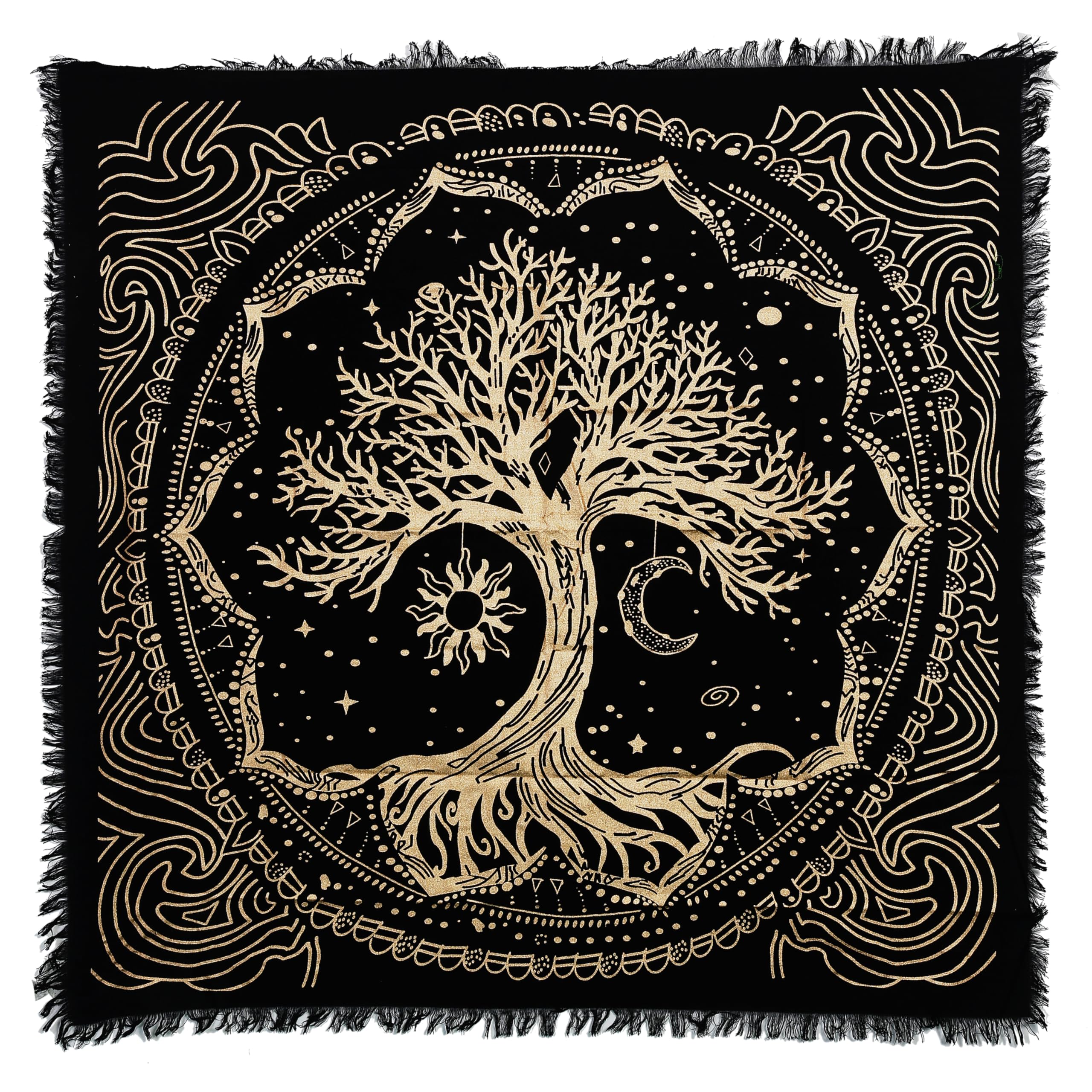 Indian Consigners Tree of Life Altar Cloth Tapestry Tablecloth Celtic Trees Ritual Spiritual cloth for Sacred Places, Cotton Square Tarot table cover — image 1