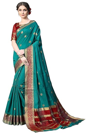 Women's Banarasi Silk & Cotton Saree With Unstitched Blouse Piece