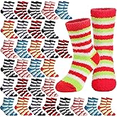 Liitrsh Women Fuzzy Socks Bulk Cozy Stripe Fluffy Crew Sleeping Slipper Socks for Men Unisex Homeless Care Package Winter