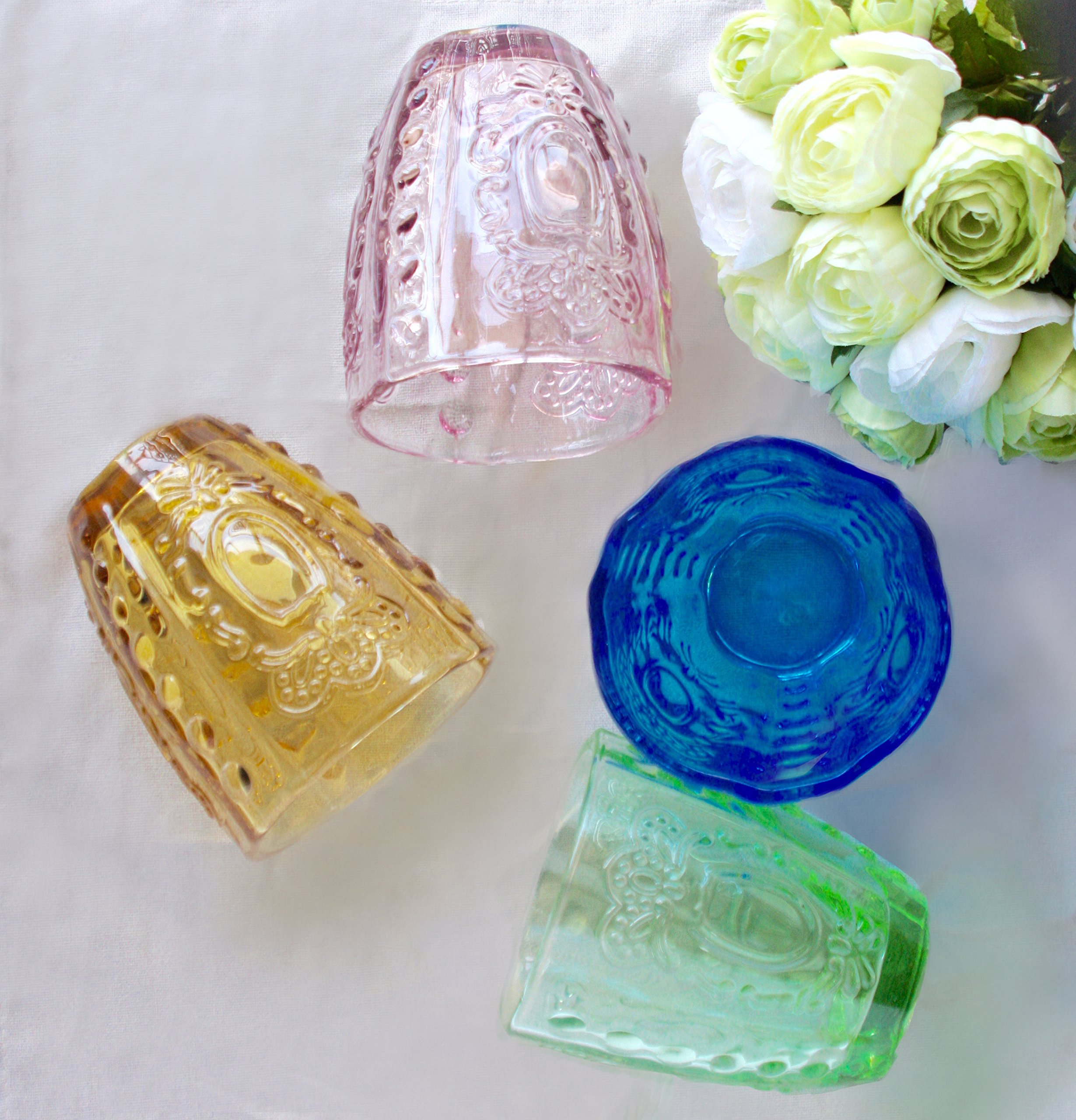 Drinking Glasses 4Pcs, Colored Premium Heavy Glassware, 12oz Multicolor Glass Tumbler Gift for