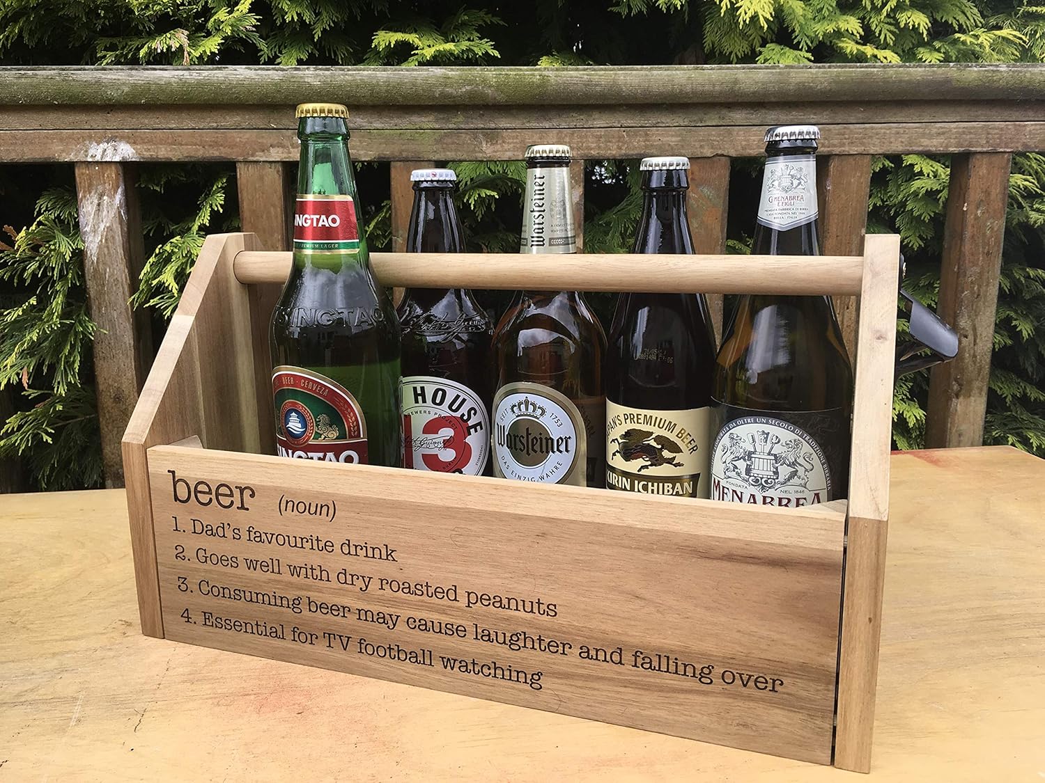 Dictionary Beer Crate Personalised Engraved Solid Wood Bottle Holder