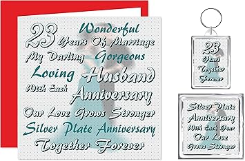 My Husband 23rd Wedding Anniversary Gift Set Card Keyring Fridge Magnet Present On Our Silver Plate Anniversary I Love You 23 Years Together Forever Amazon Co Uk Office Products