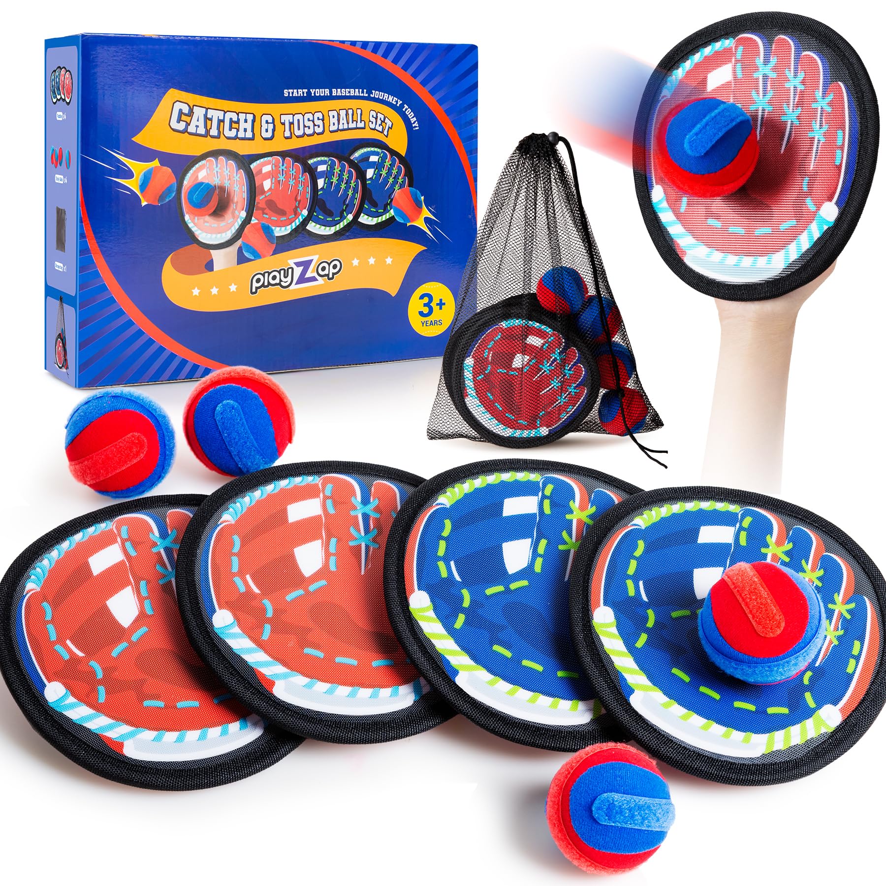 Vastoy Toss and Catch Ball Set with 4 Sticky Paddles & Balls, Quick-Dry Beach Toss Toy, Sticky Paddles with Adjustable Strap for Kids Adults, Play Catch Game for Family in Pool, Carry Bag Included