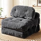 Folding Sofa Bed, Convertible Sleeper Chair with Back Support and Pillow | Boneless Foldable Couch for Living Room/Guest Use/Home Office, Foldable Chair Bed for Adults, Dark Gray