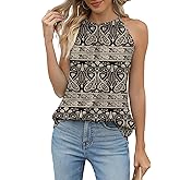 Bashafo Summer Halter Tank Tops for Women Loose Fit Pleated Tie Back Sleeveless Tops Casual