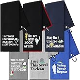 Moukeren 6 Pcs Fathers Day Gift Funny Golf Towel 16 x 24 Microfiber Embroidered Ball Towel Swing Swear Repeat Waffle Pattern for Golf Bags with Clip Accessories for Fan Gift Retirement Present(Men)