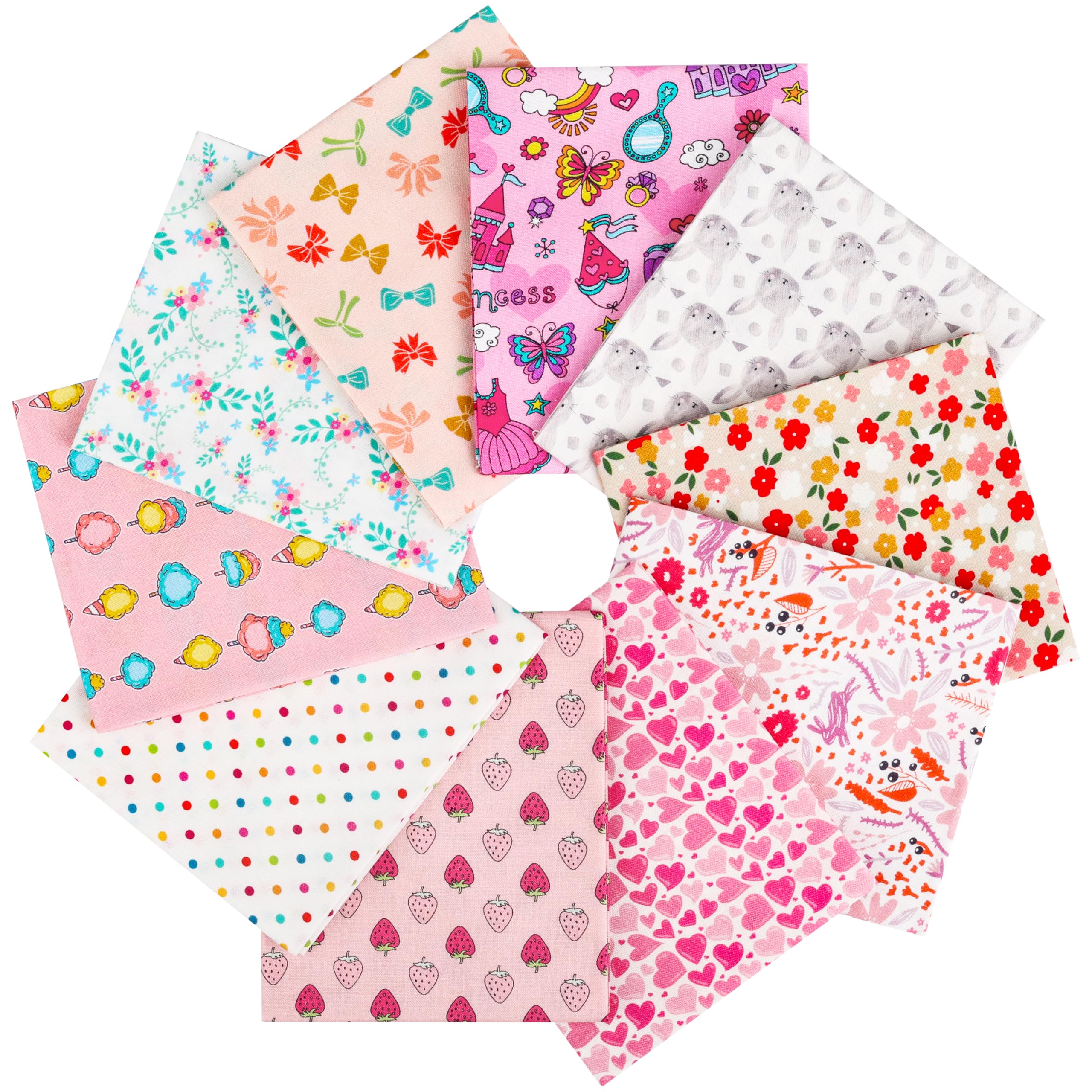 Craftido 10pcs 18”x21”(46x53cm) Fat Quarters Fabric Bundles - Medium Weight 145g - 100% Cotton Fabric for Quilting, Sewing, Patchwork, DIY and Handmade Crafts - Girls — image 1