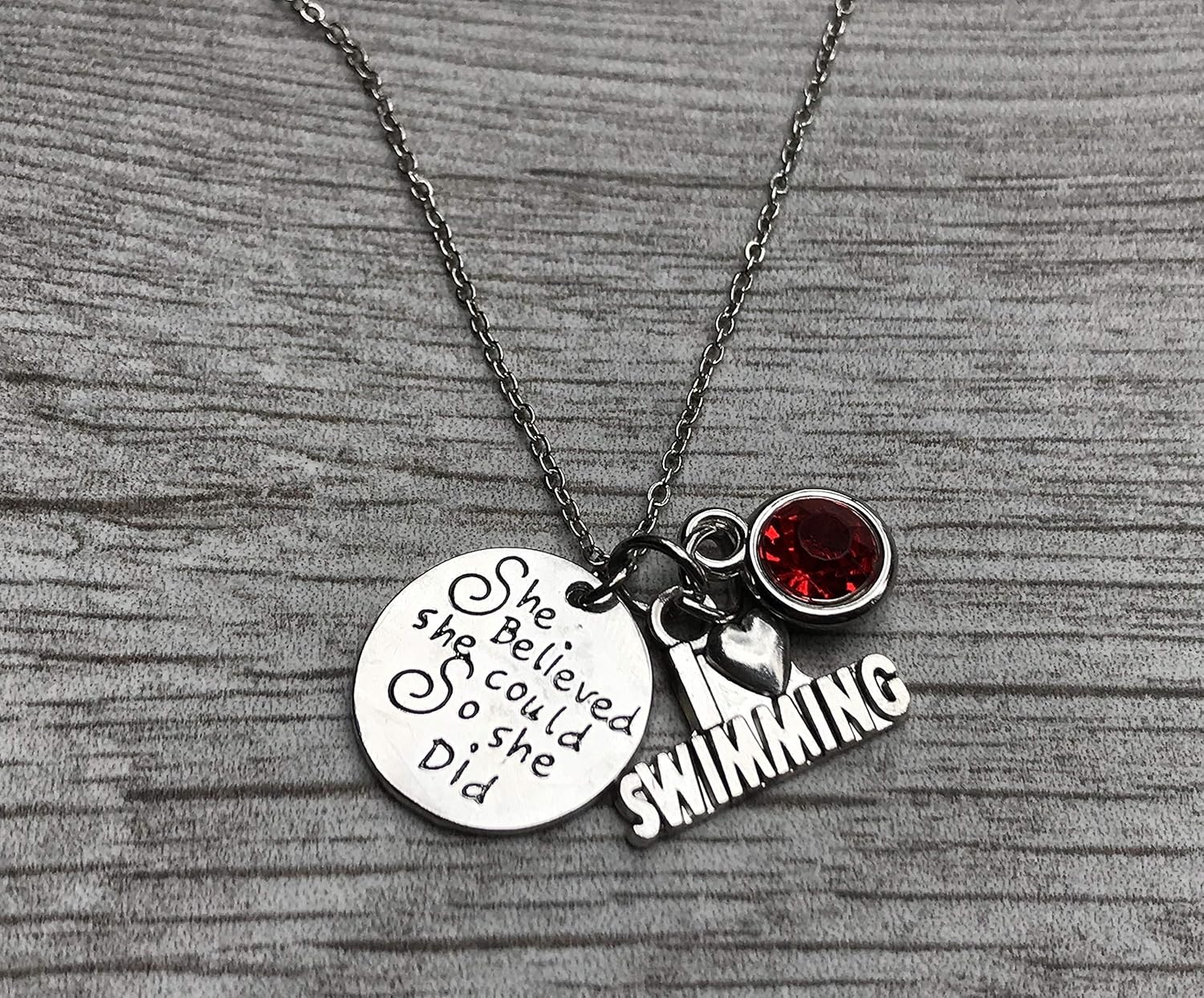 Personalized Girls Swim Necklace with Birthstone Charm