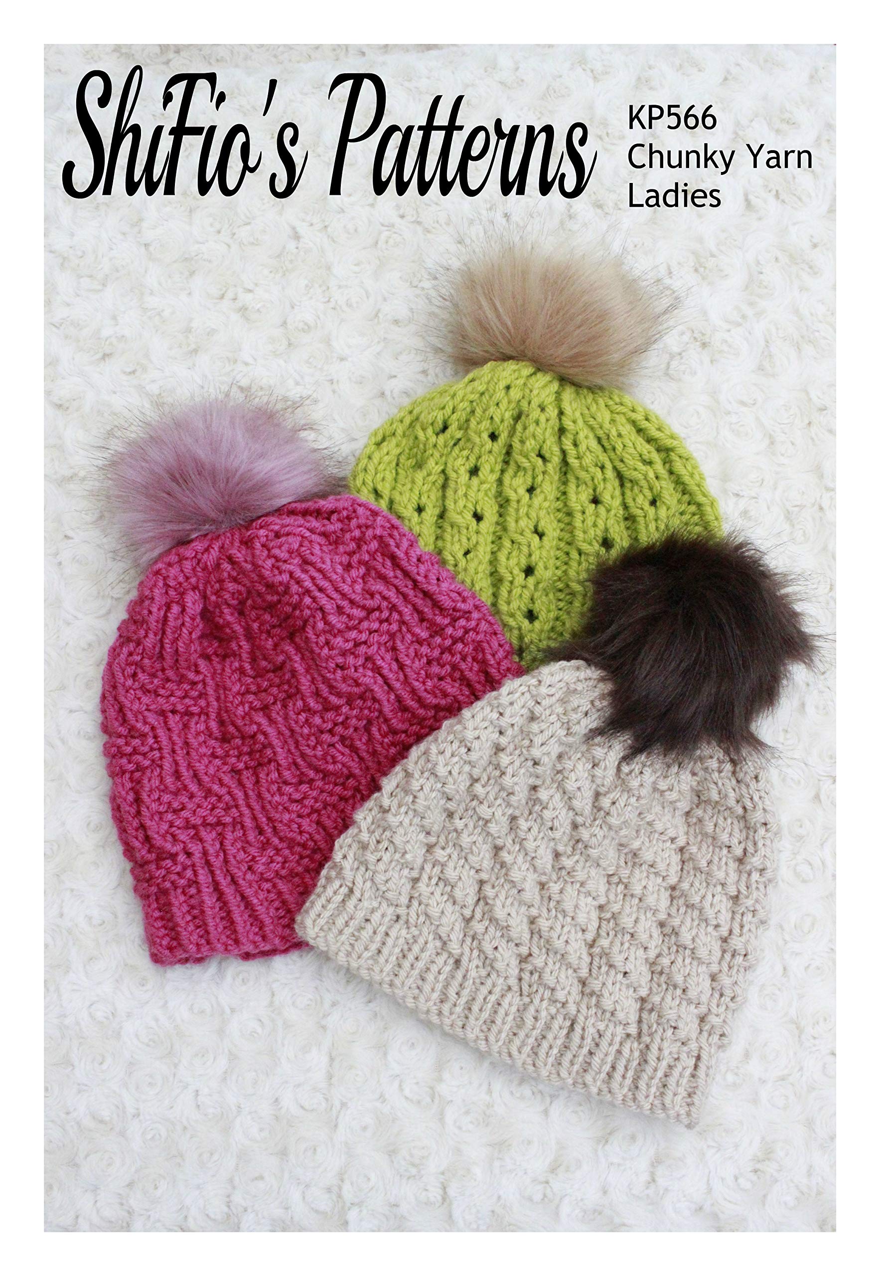 Knitting Pattern for 3 Ladies Chunky Knitted Hats, Chunky Hat Knitting Pattern, Ladies Hat Knitting Pattern, Circular Knitted Chunky Hat Pattern, KP566