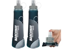 MARCHWAY Soft Hydration Flask with Wide Mouth, 300ml/500ml Collapsible TPU Water Bottle, Leakproof Portable Flexible for Running, Hiking, Cycling, Climbing, Gym, Travel (2pcs Blackish Green 500ml)