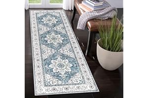 Ileading Vintage Runner Rug for Hallway, Machine Washable Area Rug Runners with Rubber Backing, Non Slip Kitchen Floor Mat for Bedroom Livingroom (Teal 2x6ft)