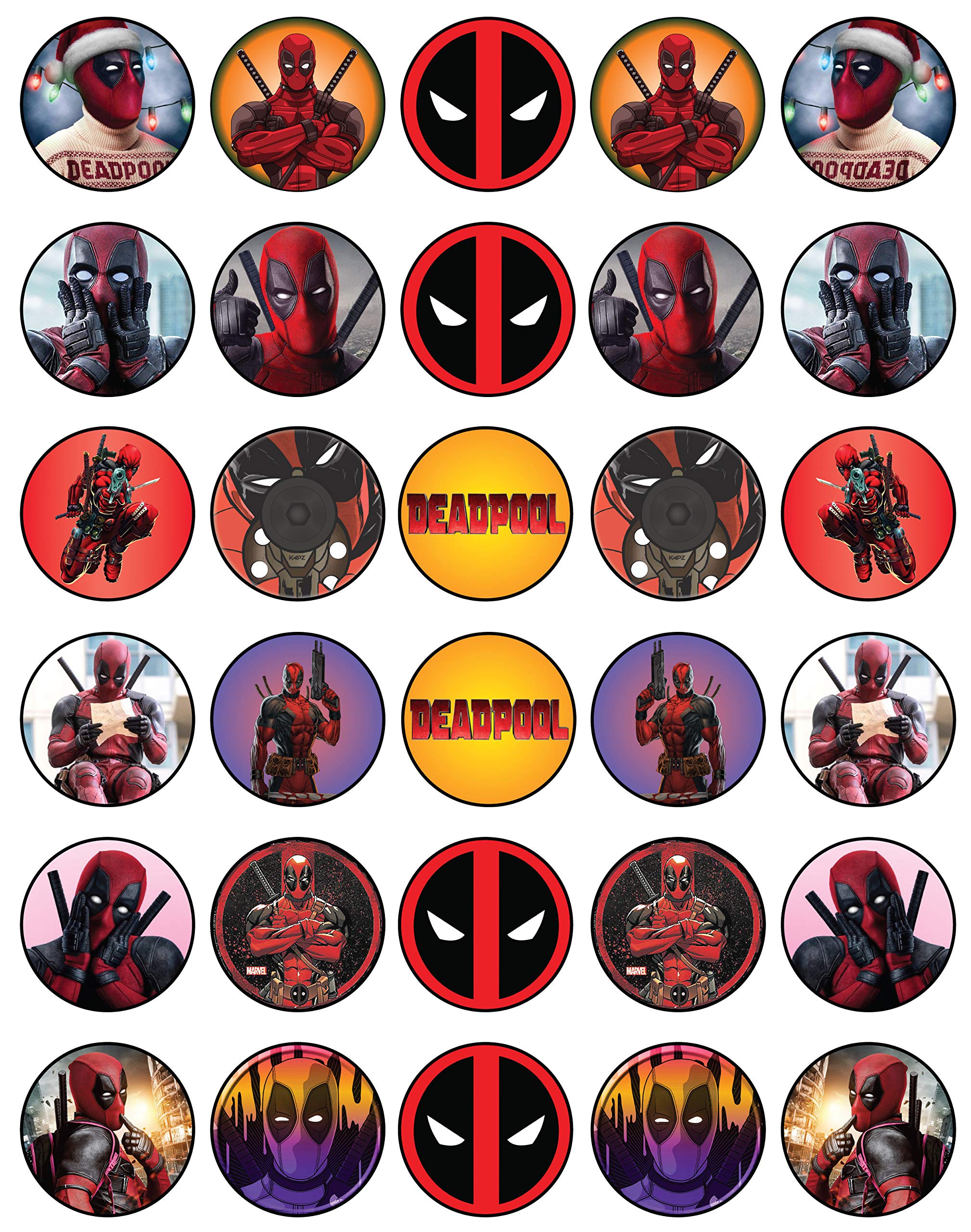 Buy 30 x Edible Cupcake Toppers Themed of Deadpool Collection of Edible ...