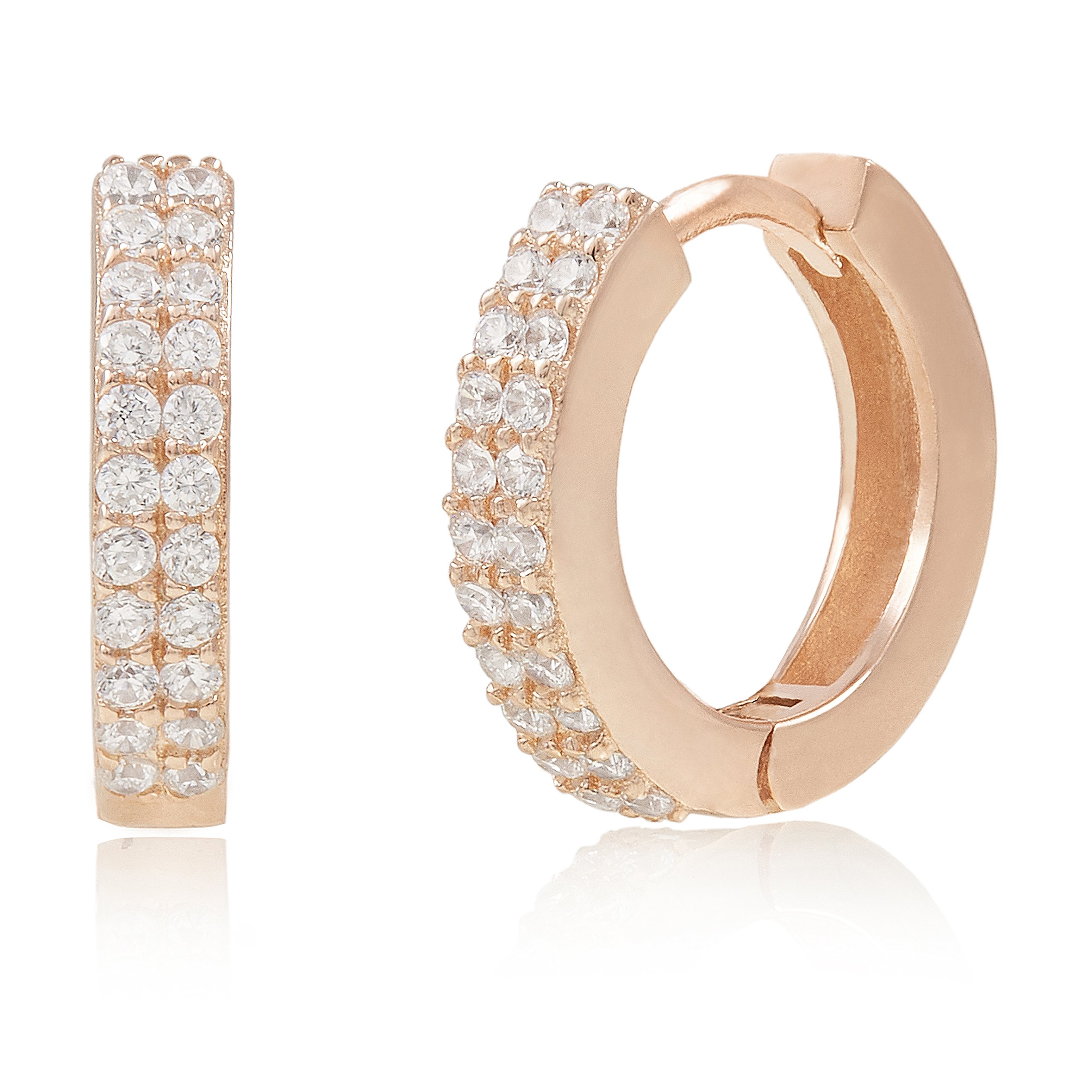 Rose Gold Plated Sterling Silver Cubic Zirconia Huggie Hoop Earrings