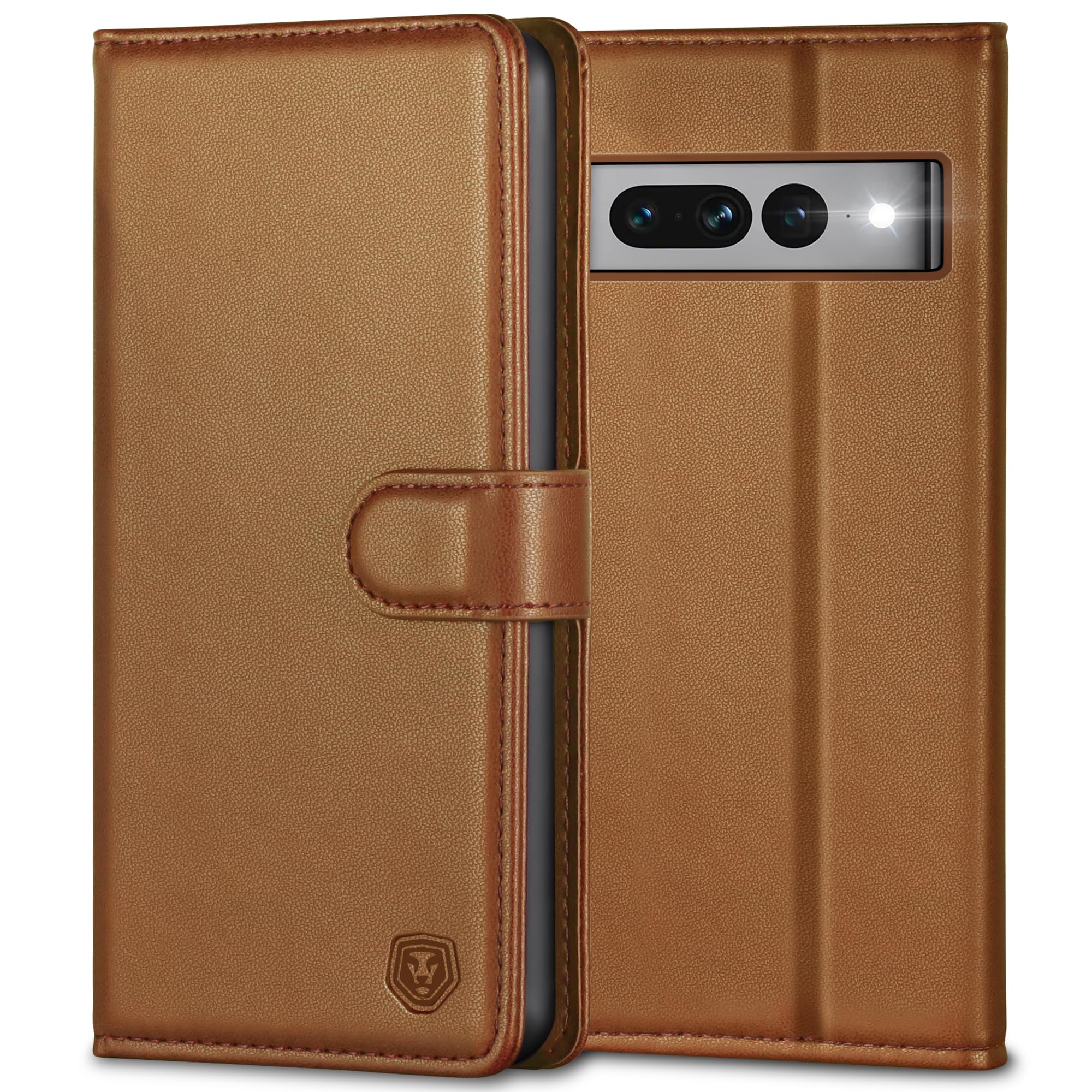 Kuafcase for Google Pixel 7 Pro, 4 Card Slots Magnetic Closure Kickstand Shockproof Protective Phone Case for Google Pixel 7 Pro - Brown