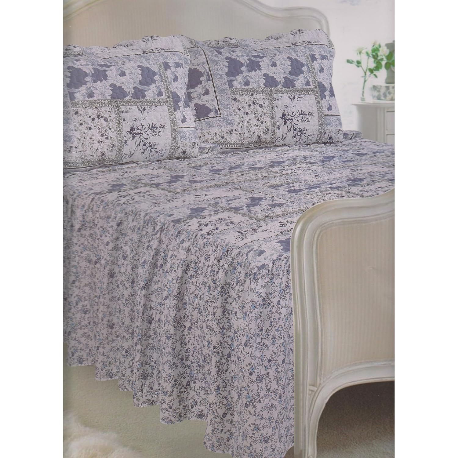 Traditional Vintage Quilted Fitted Bedspread Set Double Size Bedspread