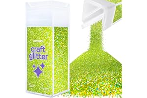 Hemway Premium Craft Glitter Shaker 130g - Lime Green Holographic | Microfine Metallic Flake Sequins for Resin & Epoxy Crafts