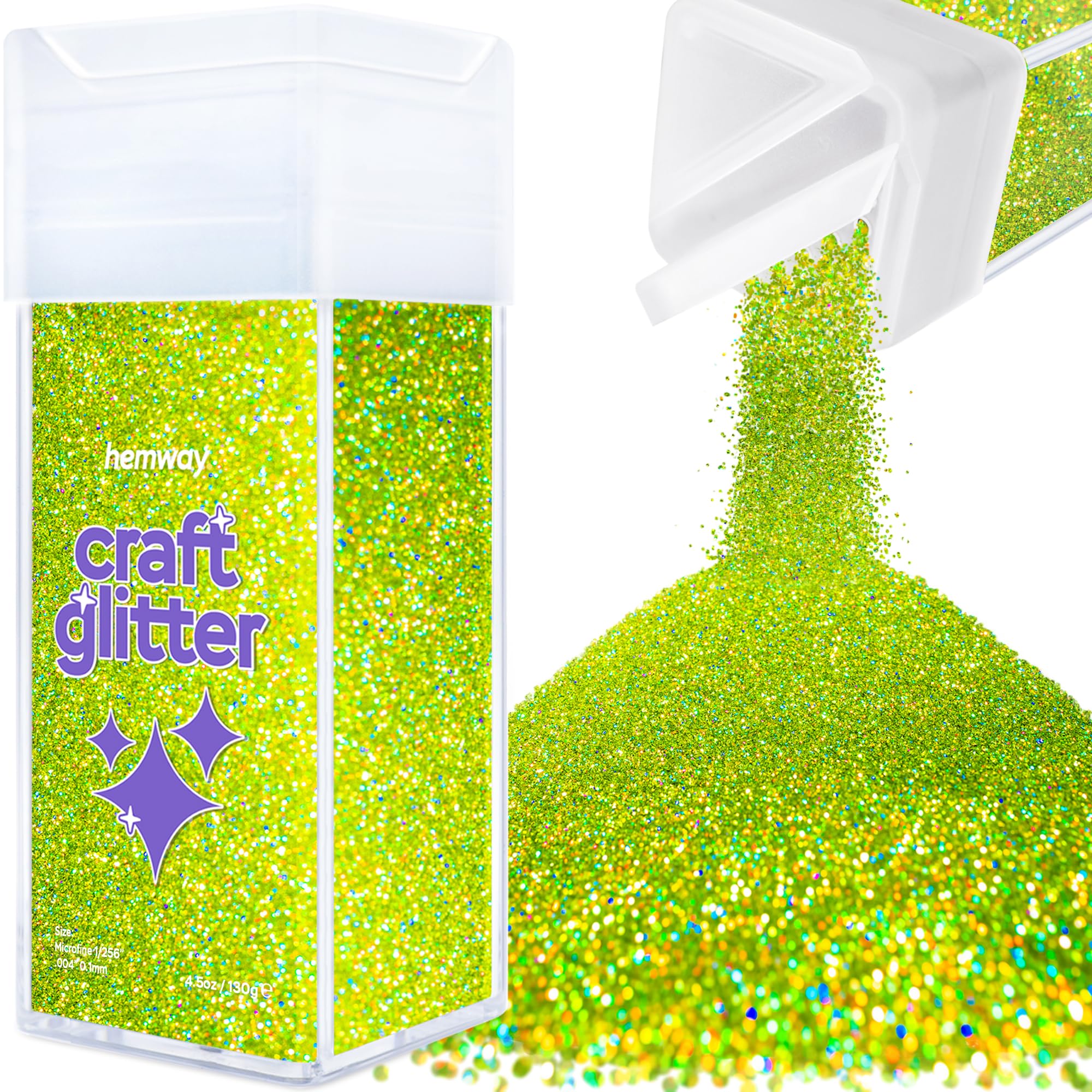 Hemway Glitter Shaker Lime Green Holographic 110g Microfine, Craft Glitter Shaker for Resin & Epoxy Crafts, Christmas Art Supplies, Nail, Body, Face, Eye, Festival, Crafting, Slime, Sparkle