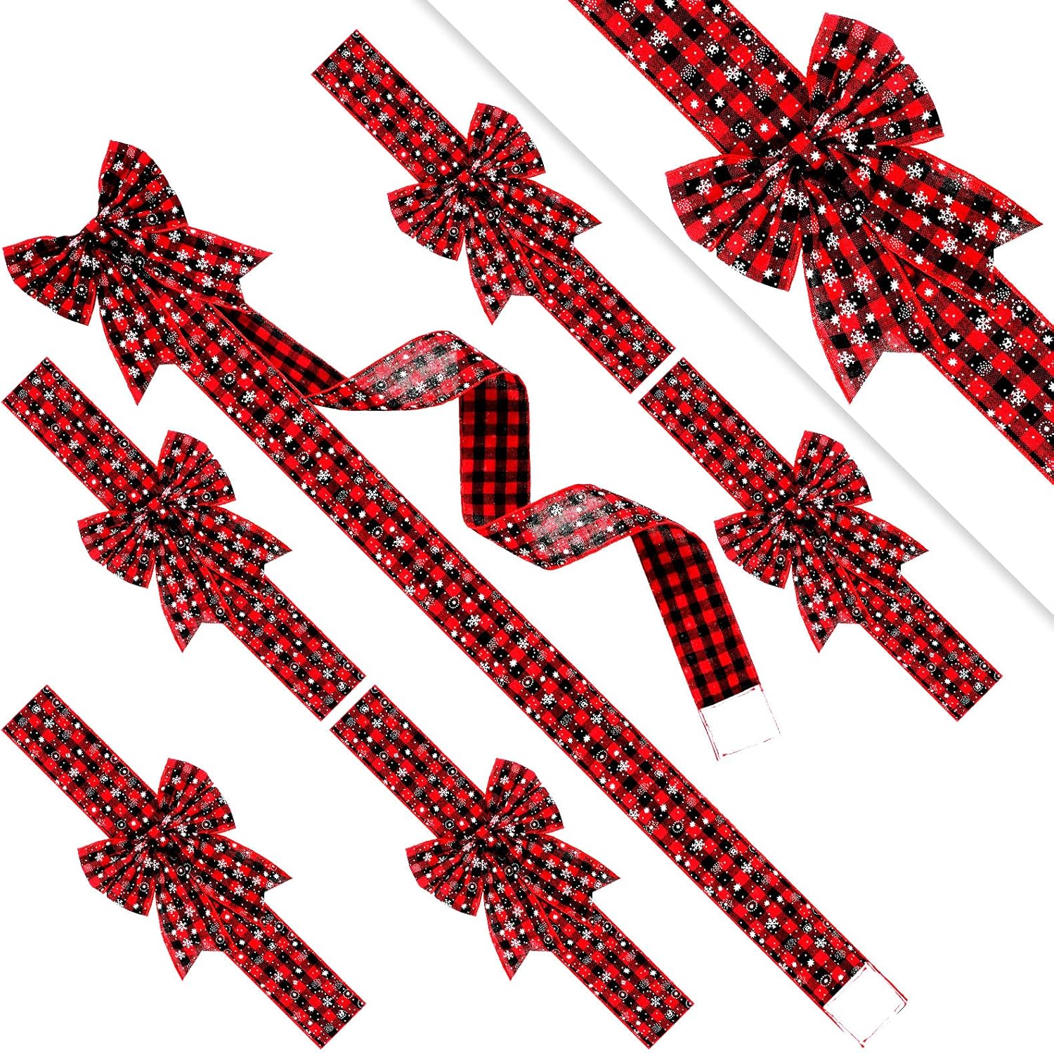 Bows & Ribbons - 6 Pieces Christmas Cabinet Ribbon Bows 2.95 x 78.74 Inch Red Black Buffalo Plaid Door Ribbons and Bows Decoration Classic Long Checkered Ribbon for Xmas Holiday Wedding Home Wall Tree Wreath Craft