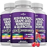 NEW AGE Resveratrol, Berberine, Grape Seed Extract, Quercetin, Polyphenol Supplement for Women and Men with Noni, N-Acetyl Cysteine, Acai - 180 Capsules