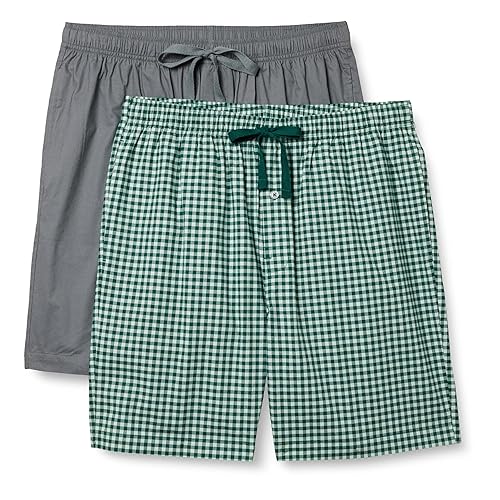 Amazon Essentials Men's Cotton Stretch Poplin Pajama Shorts, Pack of 2, Charcoal/Gingham, XX-Small