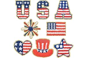 Kirako 8 Pcs Independence Day Chenille Patches Patriotic American Flag Sew Iron on Repair Embroidered Applique USA 4th of July National Memorial Day DIY Crafts Gifts for Clothes Jacket Backpack Hat
