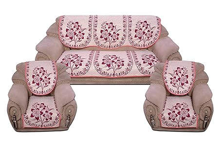 Decorista Velvet and Cotton Covers for 5 Seater Sofa (Pink)