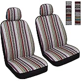 HAIYAOTIMES Baja Saddle Blanket Car Seat Covers Front Set with Seat Belt Pads, Washable Breathable Seat Covers for Cars, Universal Fit Interior Covers for Most Sedan Truck SUV, Airbag Compatible, Red