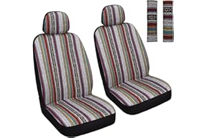 HAIYAOTIMES Baja Saddle Blanket Car Seat Covers Front Set with Seat Belt Pads, Washable Breathable Seat Covers for Cars, Universal Fit Interior Covers for Most Sedan Truck SUV, Airbag Compatible, Red