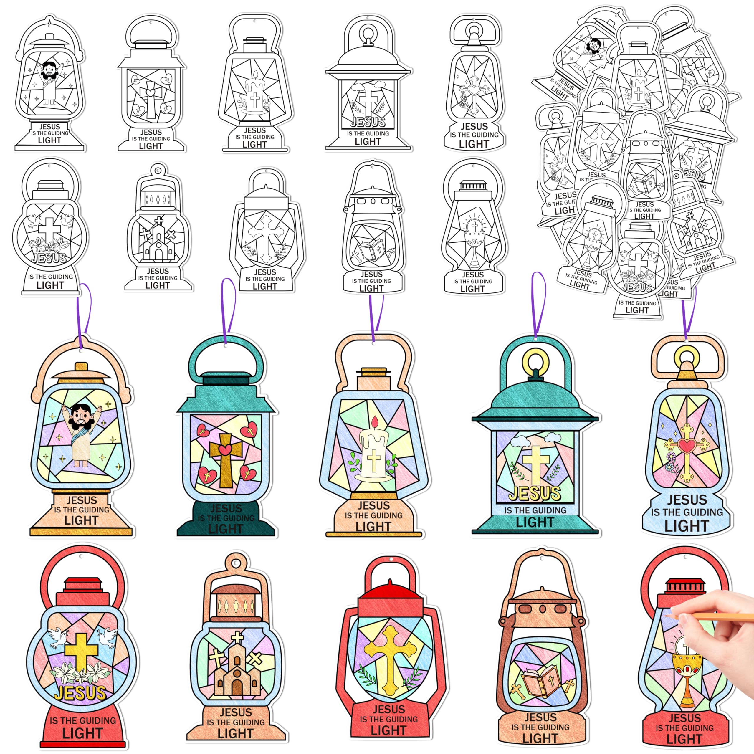 2ooya Jesus Coloring Crafts for Kids - 83PCS Jesus is The Guiding Light Christian Religious Bulk, Colour Your Own Camp Light Ornaments Craft Kit for Christmas Sunday School Church Classroom Activities