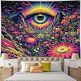 MCKTOM Hippie Tapestry Wall Decor Mystic Eye Flower Mushroom Tapestry for Bedroom Aesthetic Posters Wall Hanging for Living Room Dorm Room Decor 60X40 Inch