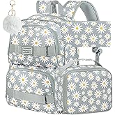 AGSDON 3PCS Daisy Girls Backpack, 17 Inch Laptop School Bookbag Teen College Water Resistant Kids Backpacks with Lunch Box Set - Grey