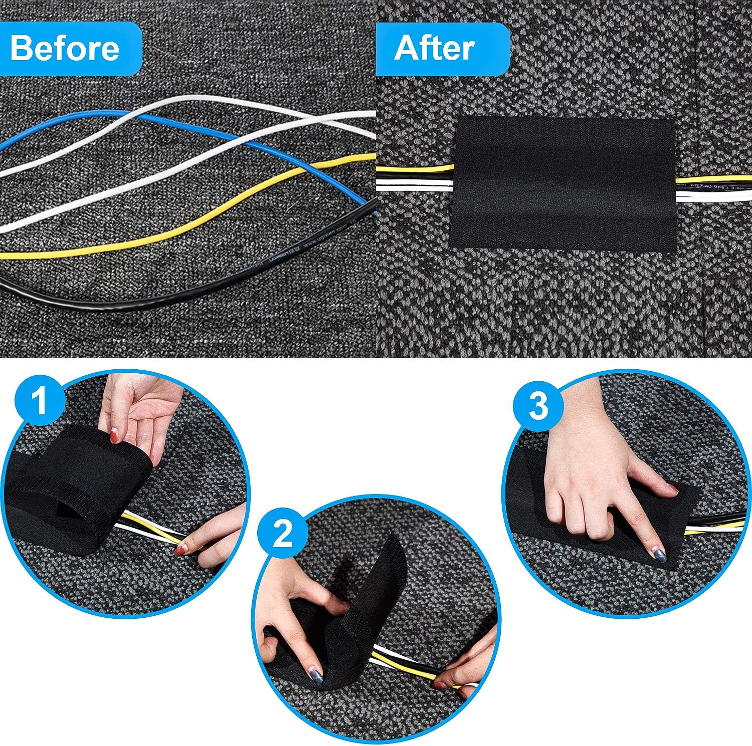 Cable Grip Floor Cable Cover Cords Cable Protector Cable Management Only for Commercial Office Carpet (Black,20 Feet) - Image 5