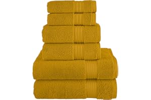 Elegant Comfort Premium Cotton 6-Piece Towel Set, Includes 2 Washcloths, 2 Hand Towels and 2 Bath Towels, 100% Turkish Cotton - Highly Absorbent and Super Soft Towels for Bathroom, Gold