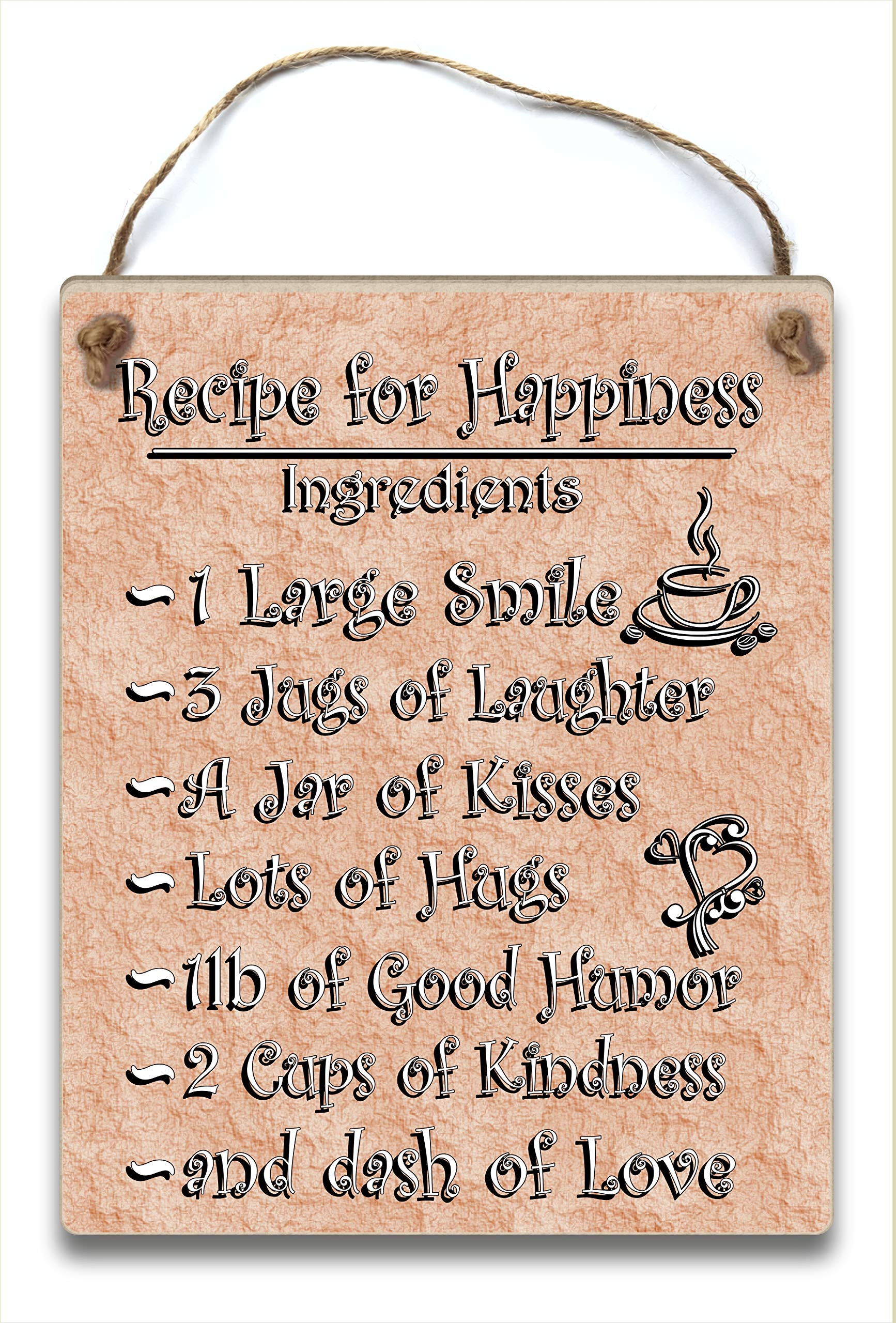 Wooden Plaque Recipe for happiness Kitchen Wall hanging ornament 13 x 17 cm