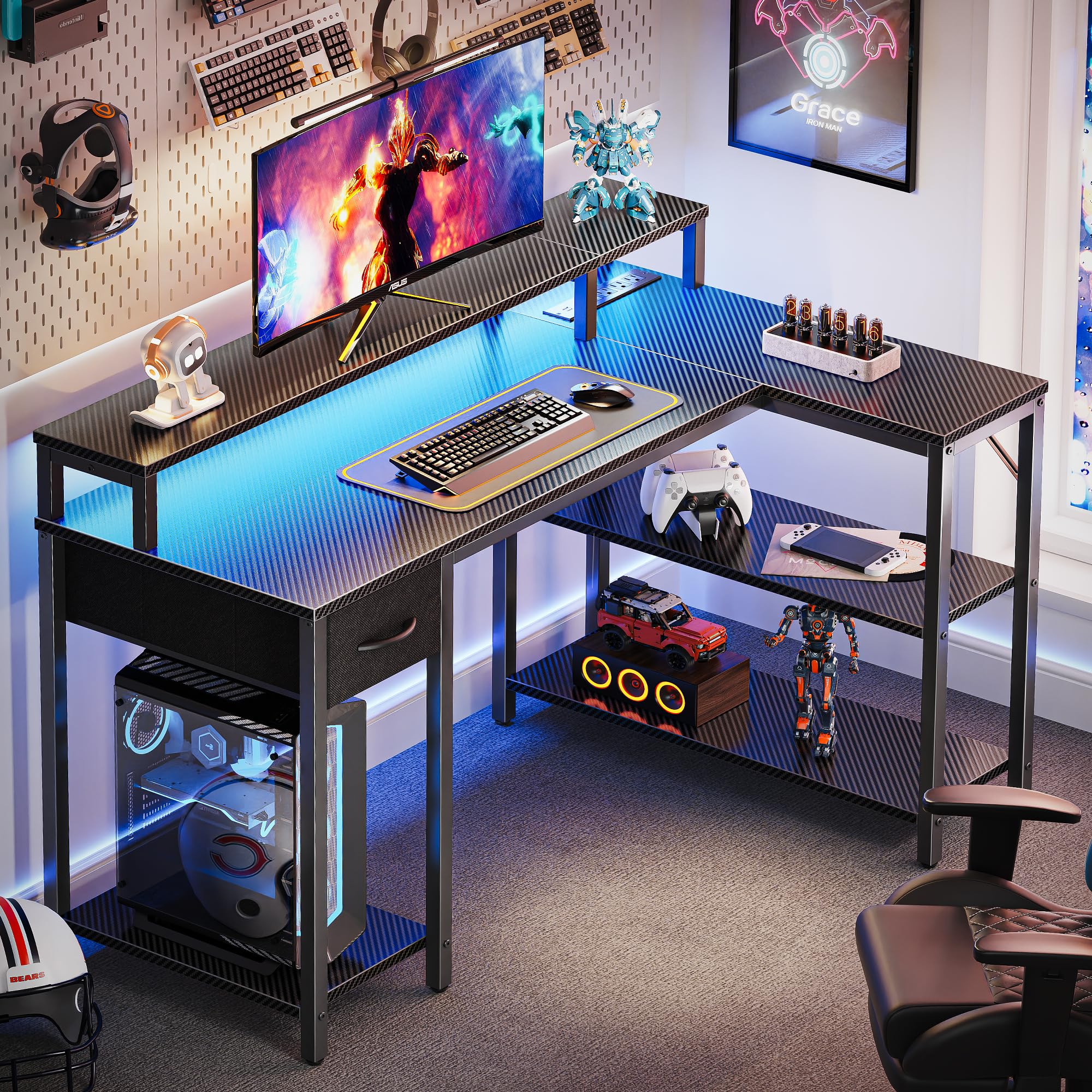 Mua SUPERJARE 47 inch L Shaped Gaming Desk with LED Lights & Power ...