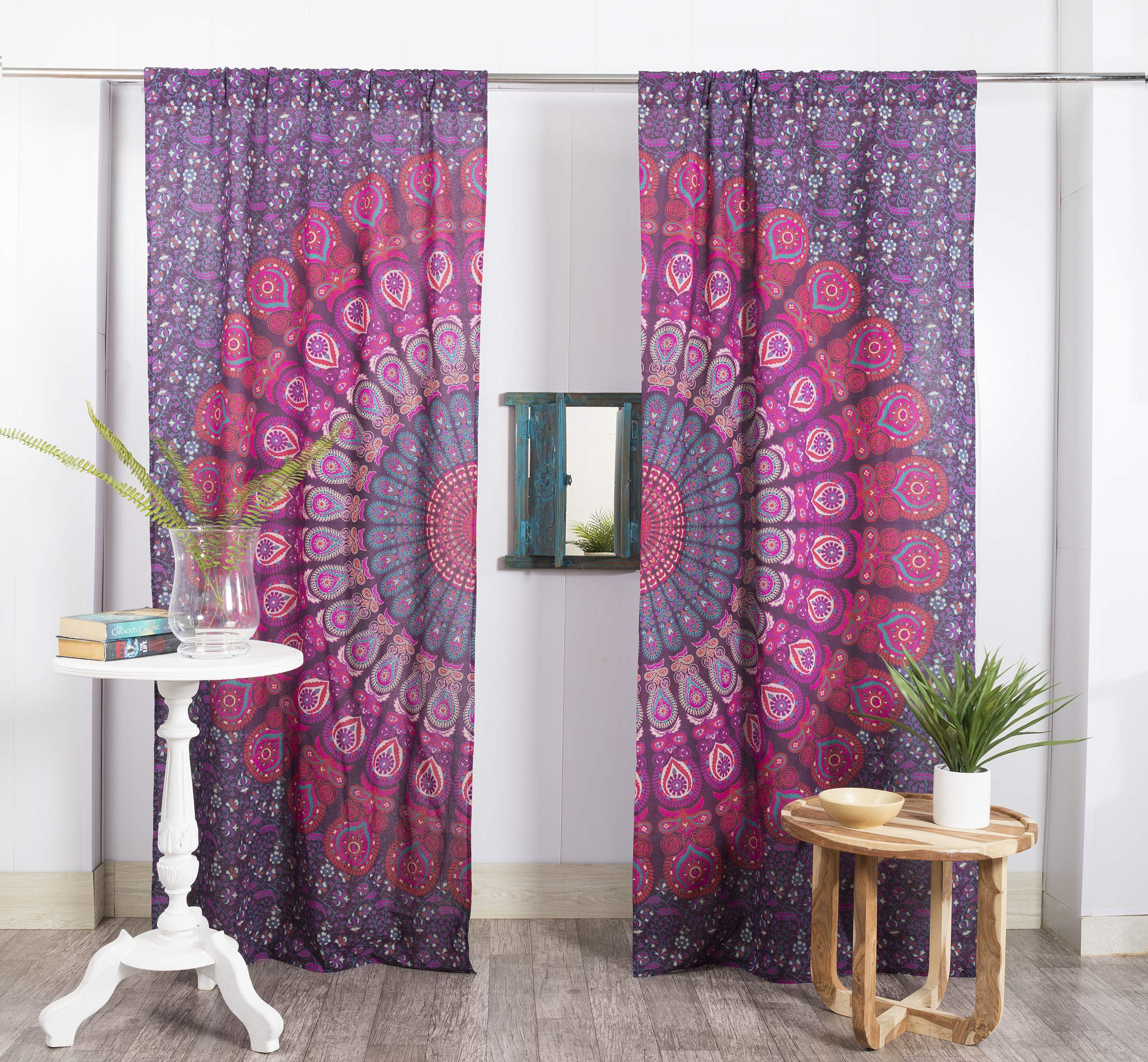 Popular Handicrafts Indian Hippie Bohemian Beautiful Peacock Mandala Window Curtain Panels Purple