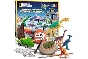 BLUE MARBLE NATIONAL GEOGRAPHIC 2025 Dinosaur Advent Calendar - Christmas Countdown Calendar with 24 Dino Activities & Figures, Paint A Dinosaur Racer, Create a Clay T. Rex, Excavate a Dino Tooth Replica & More