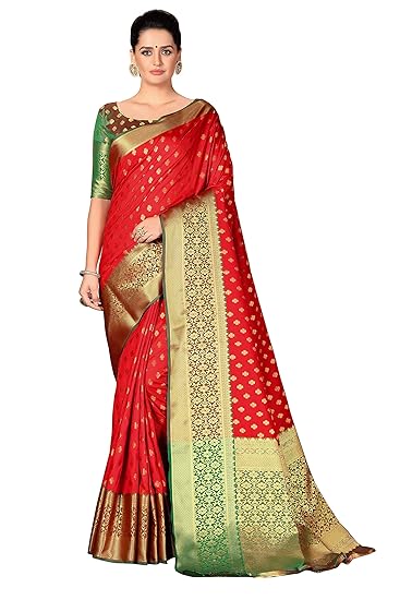 Cotton Shopy Womans Kanjivaram Silk Sarees With Unstich Blouse Piece