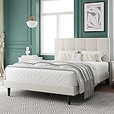 IOILORI Queen Size Platform Bed Frame with Upholstered Headboard, Sturdy Wooden Slats, Noiseless No Box Spring Required, Easy to Assemble,Beige