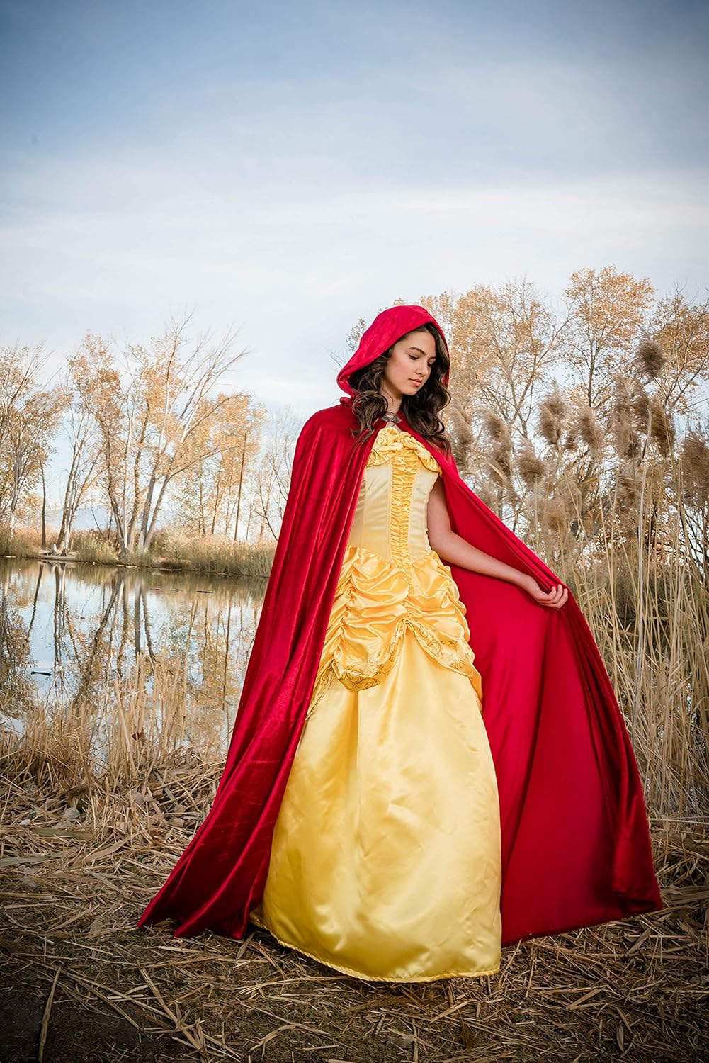 Little Adventures Deluxe Velvet Adult Cloak Cape with Lined Hood (Red),One Size: Clothing