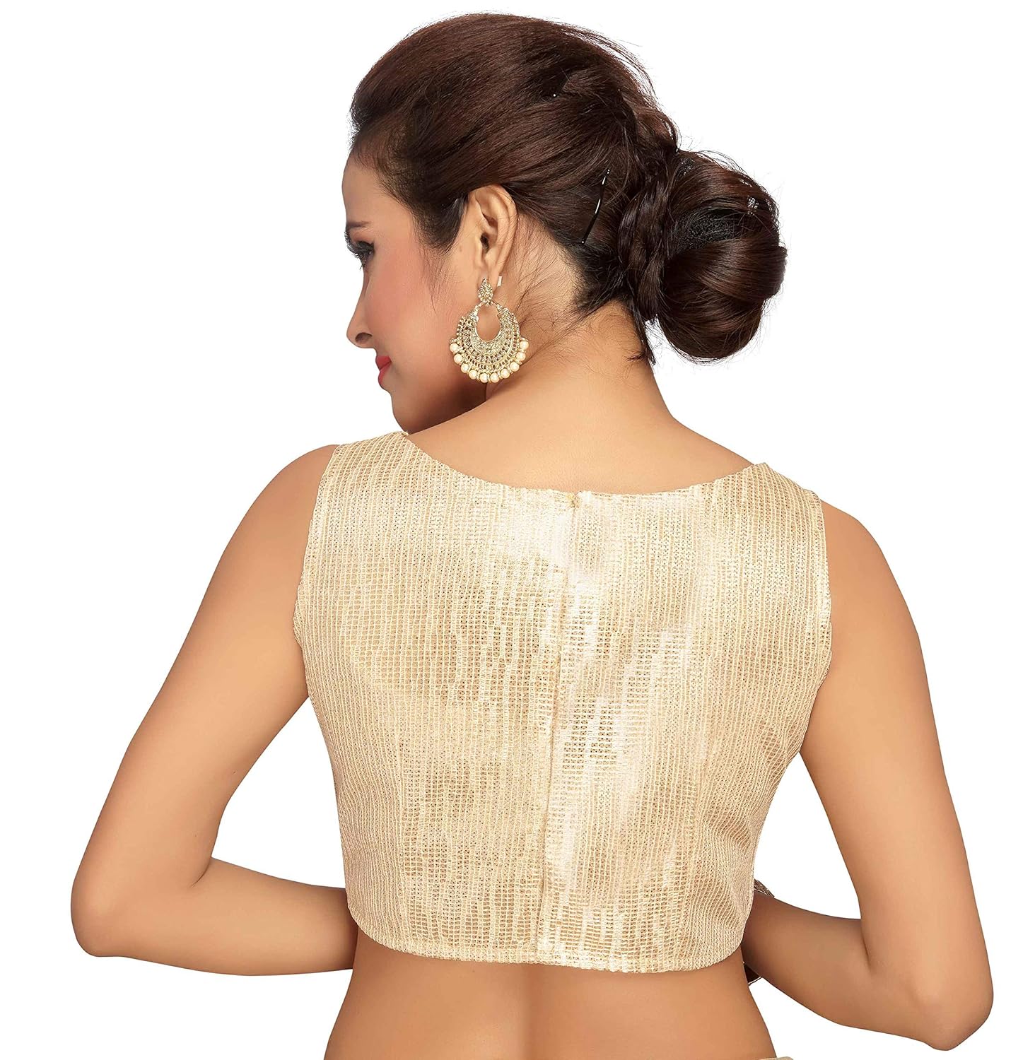 studio shringaar golden sleeveless readymade saree blouse