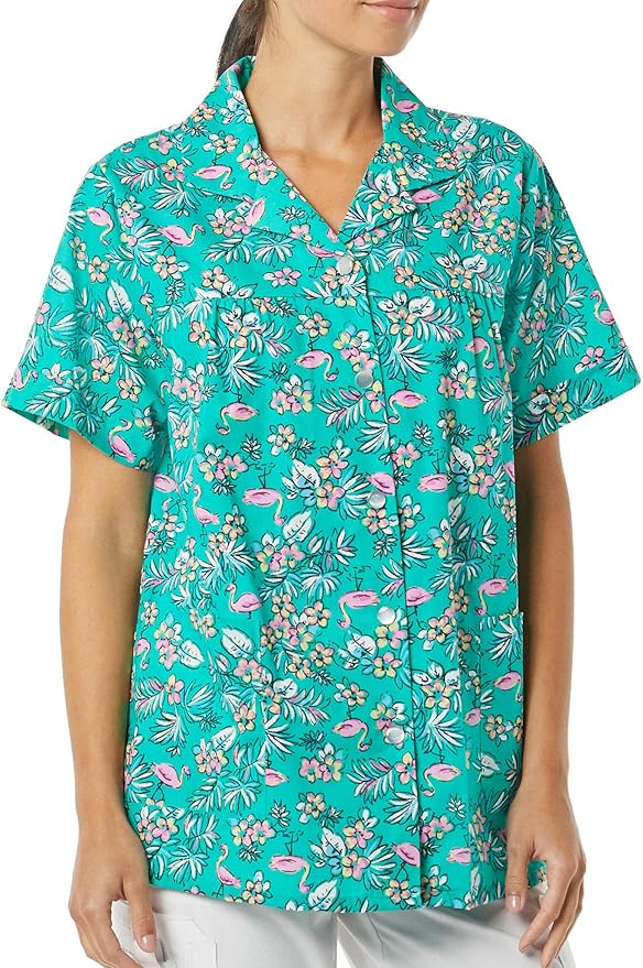 AmeriMark Women's Button Front Smock Casual ButtonDown Shirt w/Patch Pockets at Amazon Women