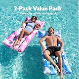 Sloosh Inflatable Pool Lounger 2 Pack XL Headrest Vents Blue Pink view 6