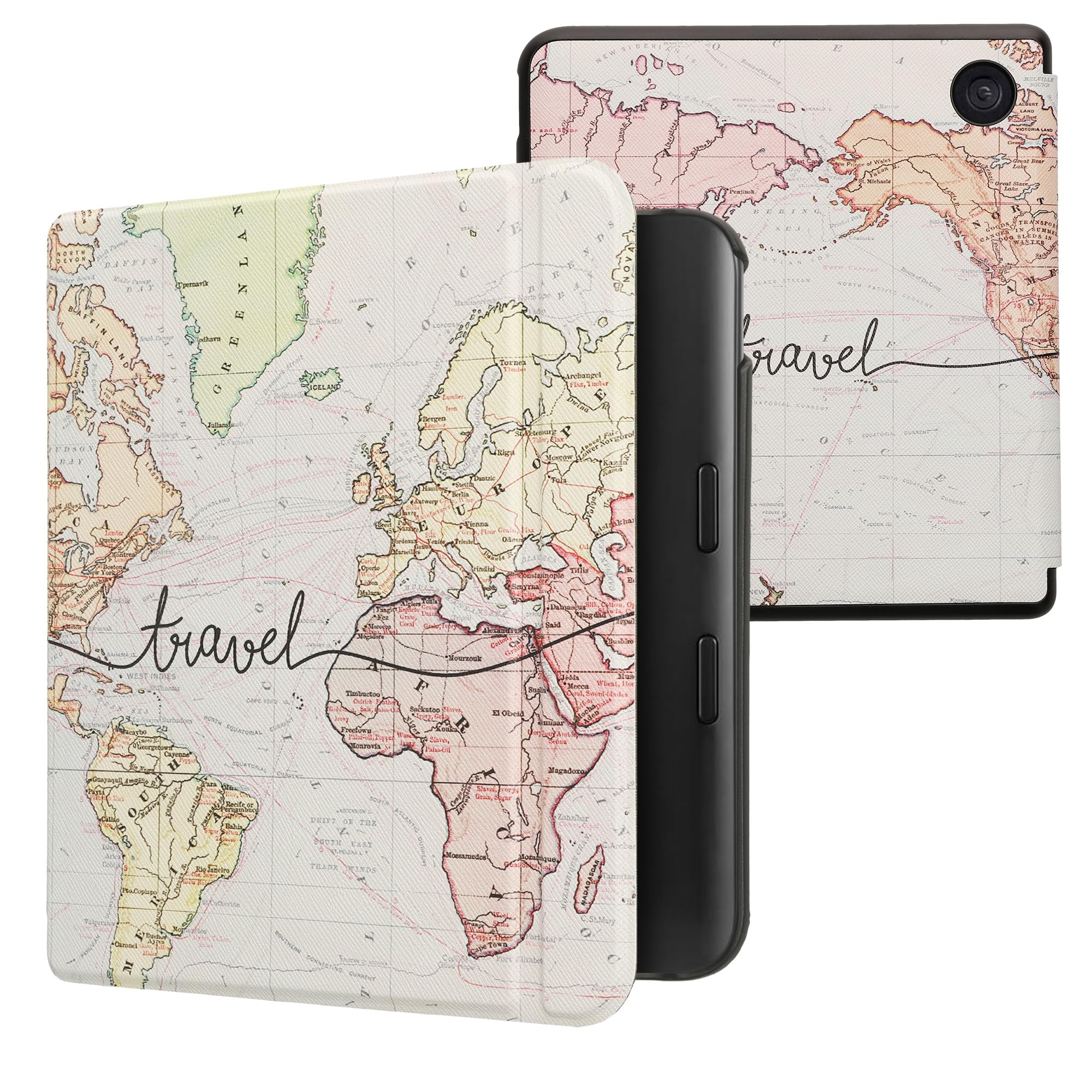 kwmobile Cover for Kobo Libra Colour Case - eReader Cover with auto sleep funktion - Travel with Black/Multicolor