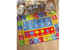 KC Cubs 5x7 ABC Alphabet, Numbers & Shapes Rug – Educational Non-Slip Play Mat Carpet for Kids, Toddlers, Nursery, Classroom, Playroom, Baby Daycare