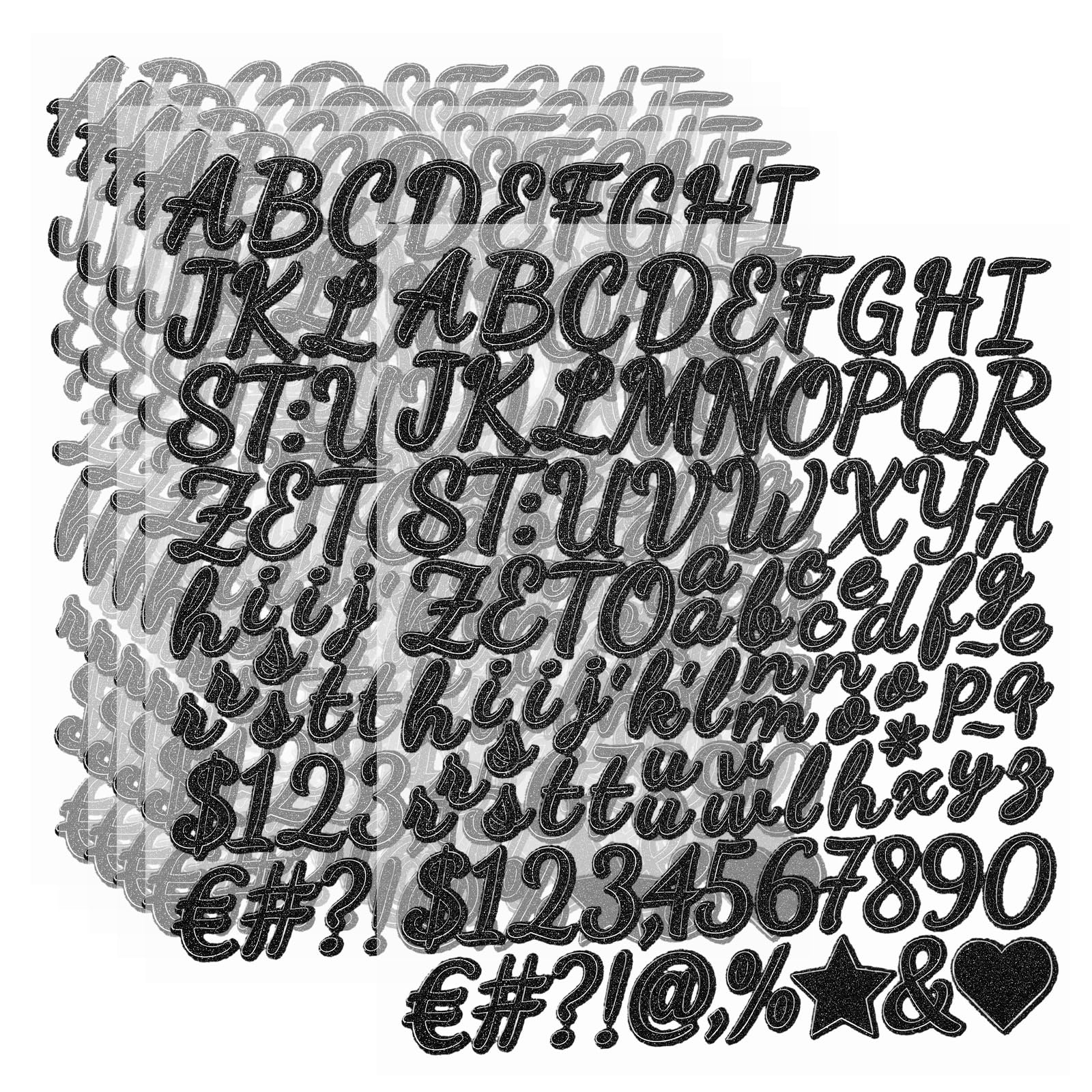 PATIKIL 576Pcs 1" Glitter Letter Stickers, 6Sheets Glitter Number Stickers Vinyl Self-Adhesive Alphabet Number Waterproof Decals for Scrapbook Decoration Mailbox Sign, Black