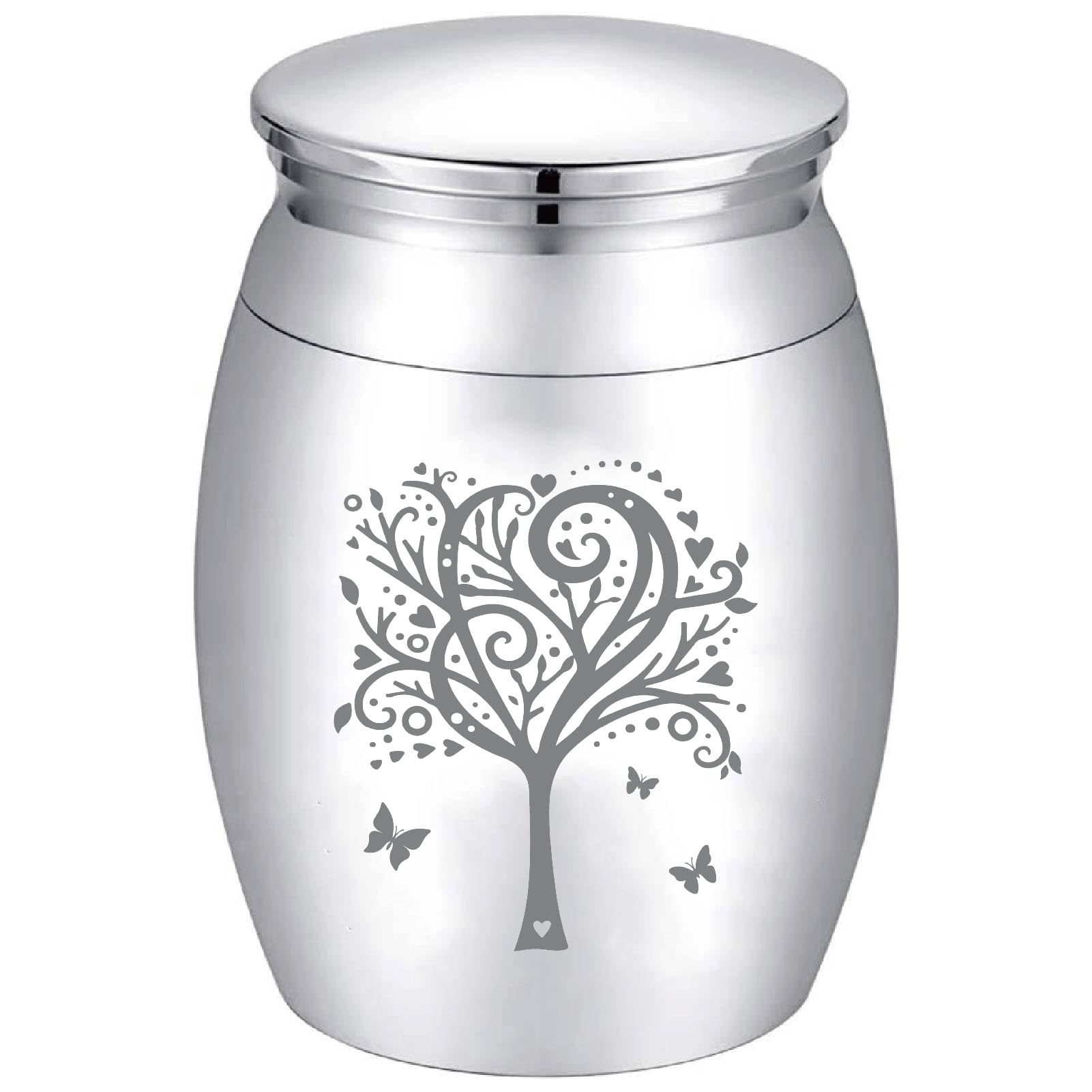 CREATCABIN Tree of Life Small Keepsake Urns Mini Cremation Urn for Ashes Butterfly Alloy Sharing Funeral Urn Memorials Ashes Holder Miniature Container for Family Friends Pets 1.6 x 1.2Inch(Silvery)