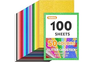 TUXIYA 100 Sheets 8.5" X 11" Glitter Cardstock,50 Assorted Colors 250GSM/92LB Glitter Cardstock,No-Shed Sparkly Glitter Paper for Arts and Crafts, Decorative, Card Making, Scrapbooking, DIY Projects